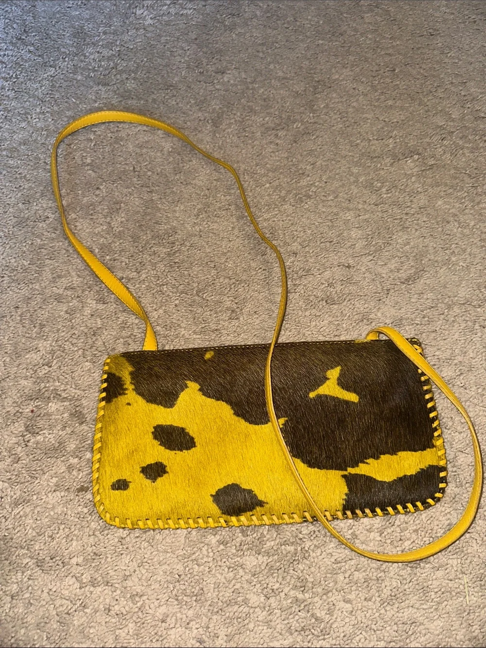 Yellow and Brown Cowhide style Crossbody Bag